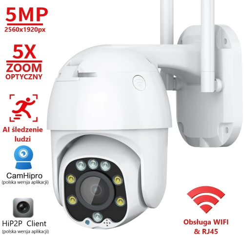 Kamera obrotowa do monitoringu PTZ LINERO P25 5MP, WIFI, LAN, 5X ZOOM OPTYCZNY