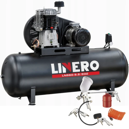 Sprężarka wysokociśnieniowa, olejowa, tłokowa LINERO ze zbiornikiem o pojemności 500L, 11 bar, 400V